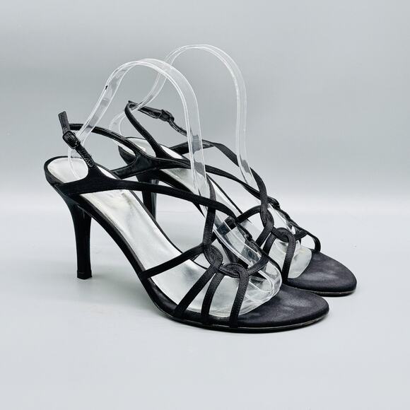 Stuart Weitzman Sandals Womens 10 Black Leather Sole Strappy Heel Dress Formal - Picture 2 of 12